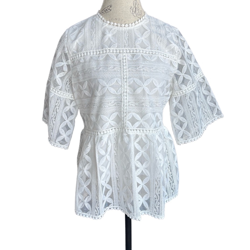 NWT Chicwish Summer Lovin Embroidered Lace Peplum Top White L/XL